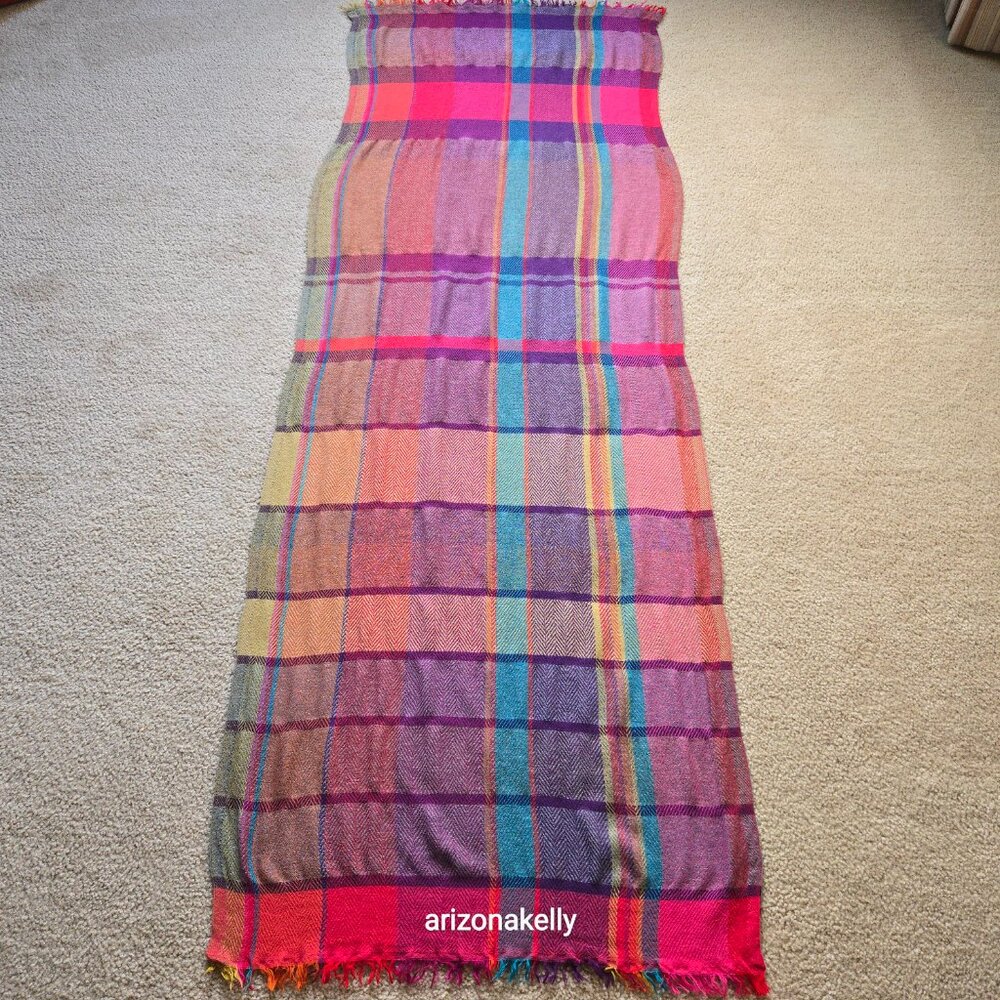 Merino Wool + Cashmere Colorful Herringbone Scarf Ahujasons - Picture 10 of 11